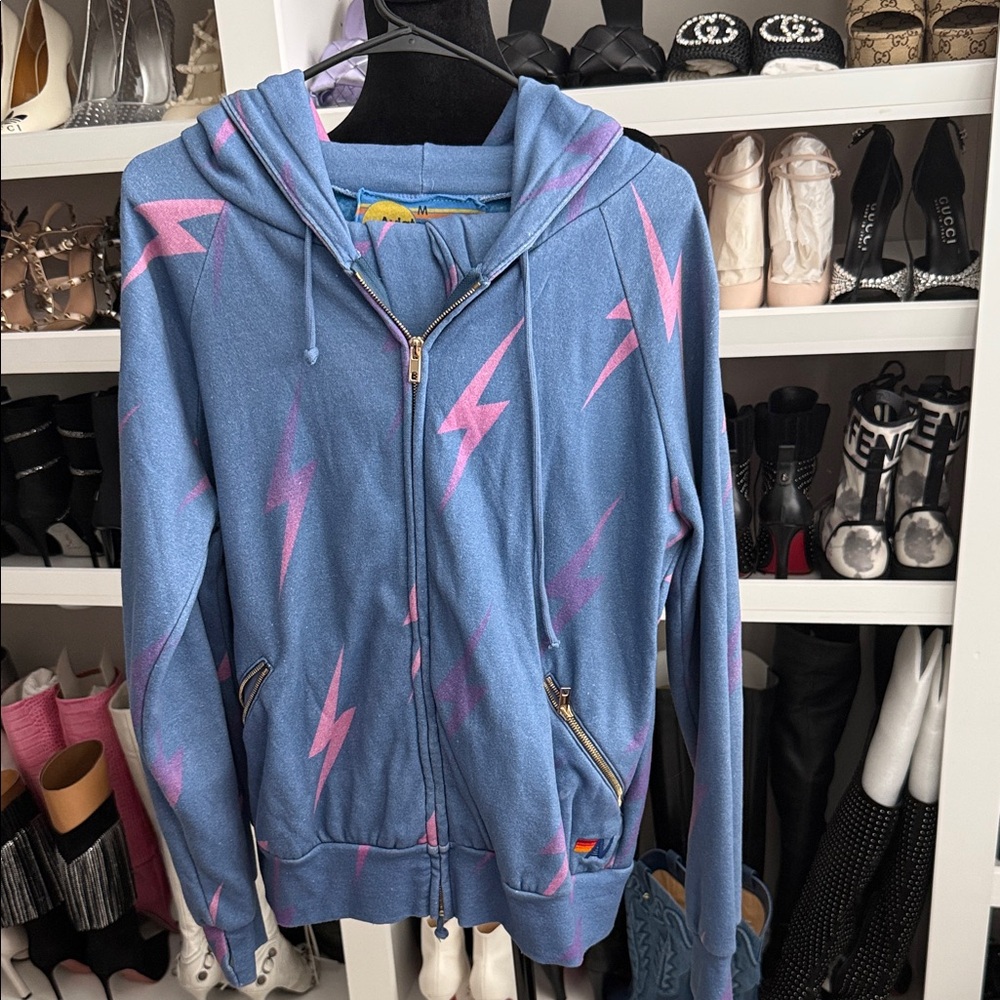 Aviator Nation Blue Hoodie with Pink Lightning Bolts size M with Pants!!!!